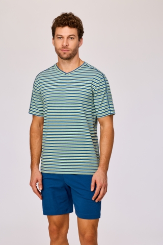 Woody, herenpyjama, groen-blauw streep