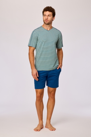Woody, herenpyjama, groen-blauw streep