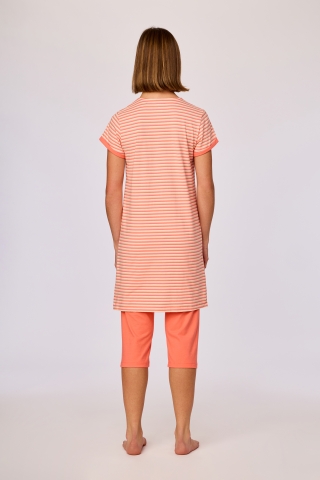 Woody, damespyjama, roos-geel, streep