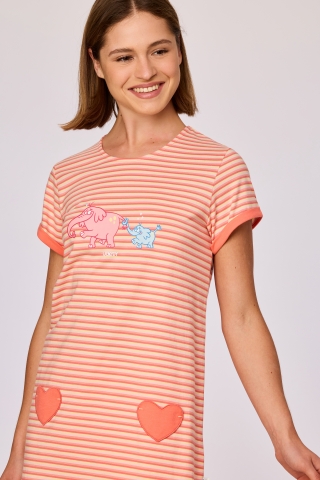 Woody, damespyjama, roos-geel, streep