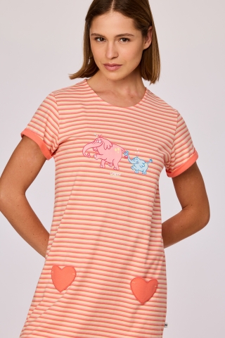 Woody, damespyjama, roos-geel, streep