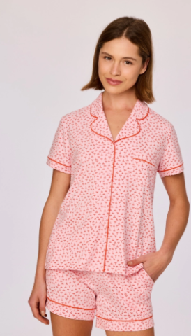 Woody, damespyjama plantjesprint, roos