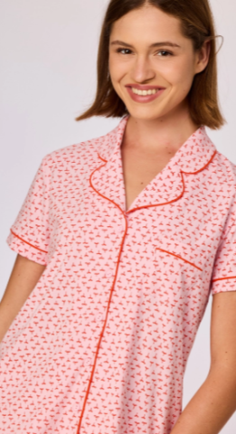 Woody, damespyjama plantjesprint, roos