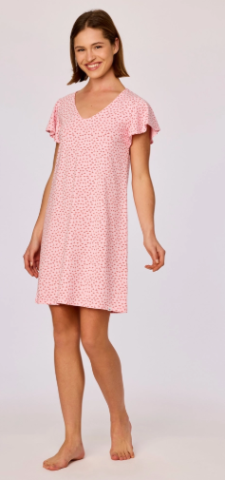 Woody, damesslaapkleed plantjespr., roos