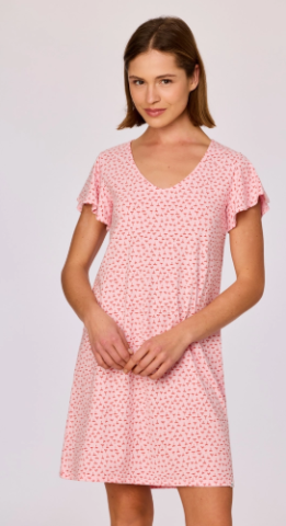 Woody, damesslaapkleed plantjespr., roos