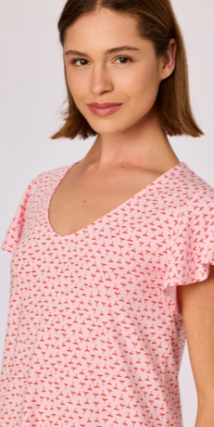 Woody, damesslaapkleed plantjespr., roos