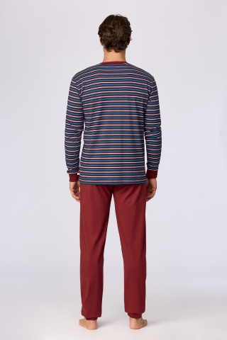Woody, herenpyjama, blauw-bordeaux stree