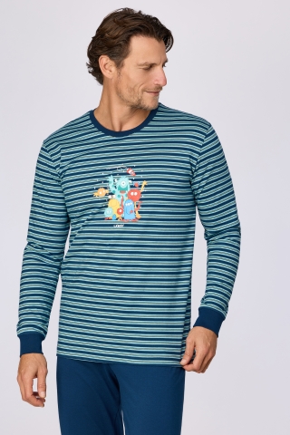 Woody, herenpyjama, blauwe streep, alien