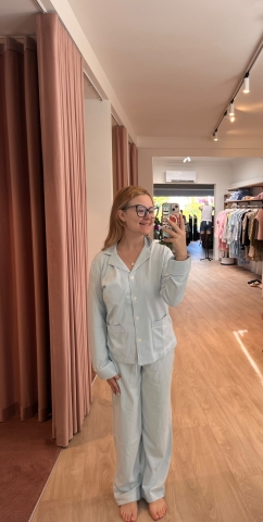 Ralph Lauren, pyjama, flanel, lichtblauw