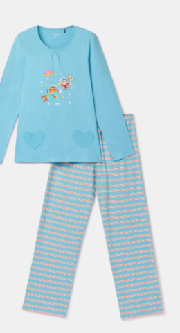 Woody, damespyjama, blauw gestreept