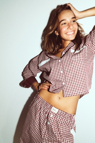 Woody, kirilove, pyjama, bordeau, ruit
