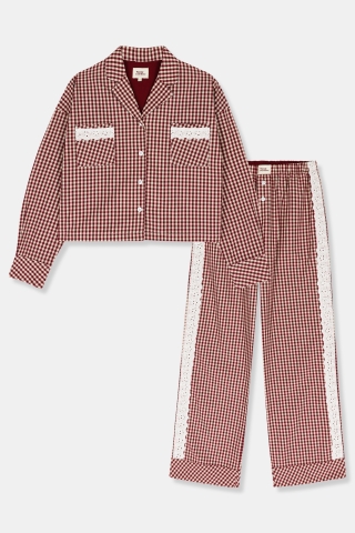 Woody, kirilove, pyjama, bordeau, ruit