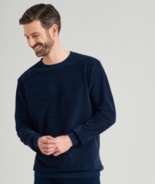 Schiesser, Herenpyjama, velours, donkerblauw