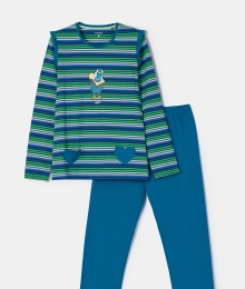 Woody, meisjespyjama blauw-groen streep