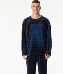 Schiesser, pyjama, badstof,blauwe streep