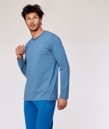 Woody, herenpyjama, blauw-gele streep
