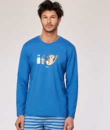 Woody, Herenpyjama, kat, blauw