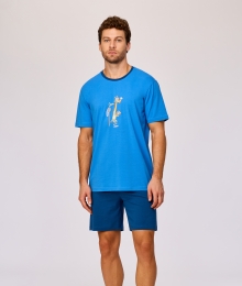 Woody, Herenpyjama, giraf, blauw