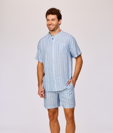 Woody, herenpyjama, lichtblauw, streep