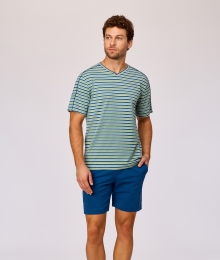 Woody, herenpyjama, groen-blauw streep