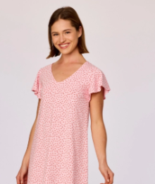 Woody, damesslaapkleed plantjespr., roos