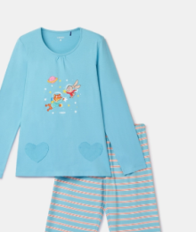Woody, damespyjama, blauw gestreept