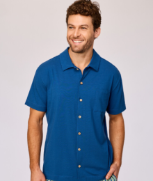 Woody, herenpyjama, doorknoop, blauw